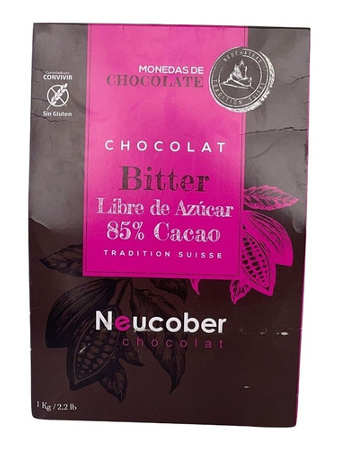 Chocolate Neucober Bitter 85% Cacao Sin Azúcar Sin Gluten 1 kg 1