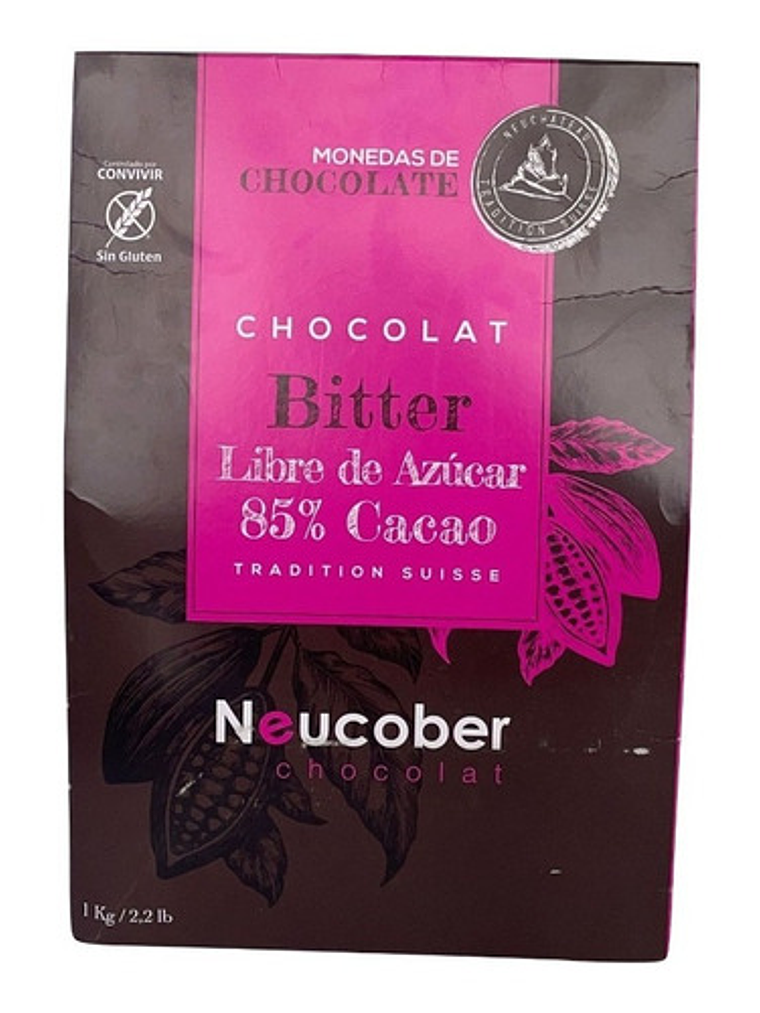 Chocolate Neucober Bitter 85% Cacao Sin Azúcar Sin Gluten 1 kg 1