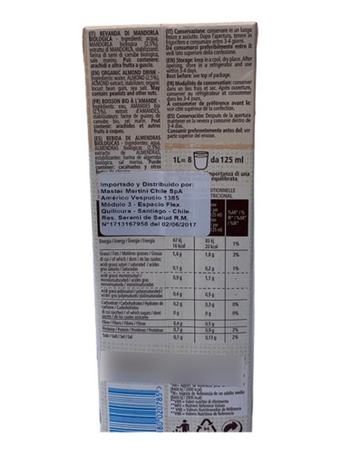 Leche Vegetal Orasi Bio Organic Almendra Sin Azúcar 1 Lt 2