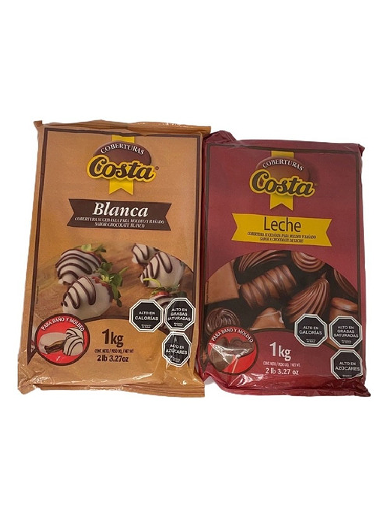 Pack 2 Coberturas De Chocolate Costa Barra 1 Kg 1