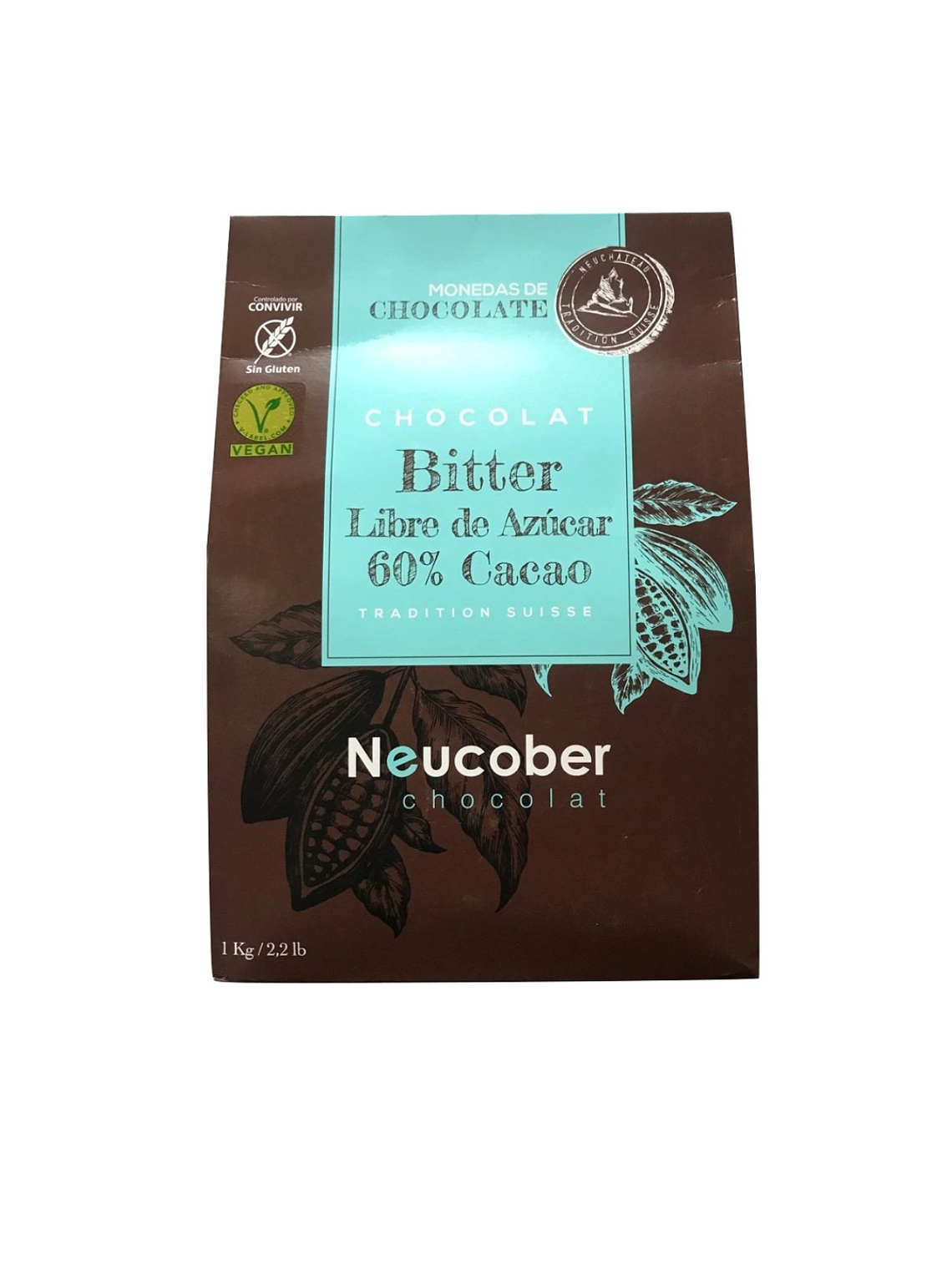 Chocolate Neucober Bitter 60% Cacao Sin Azúcar Sin Gluten 1 kg 1