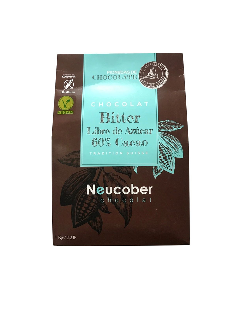 Chocolate Neucober Bitter 60% Cacao Sin Azúcar Sin Gluten 1 kg 1