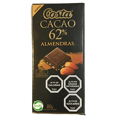 Chocolate Barra Costa 62% Cacao Con Almendras 80 Grs