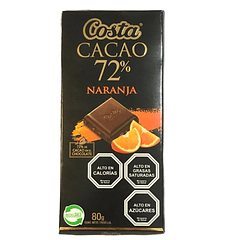 Chocolate Barra Costa 72% Cacao Naranja 80 Grs