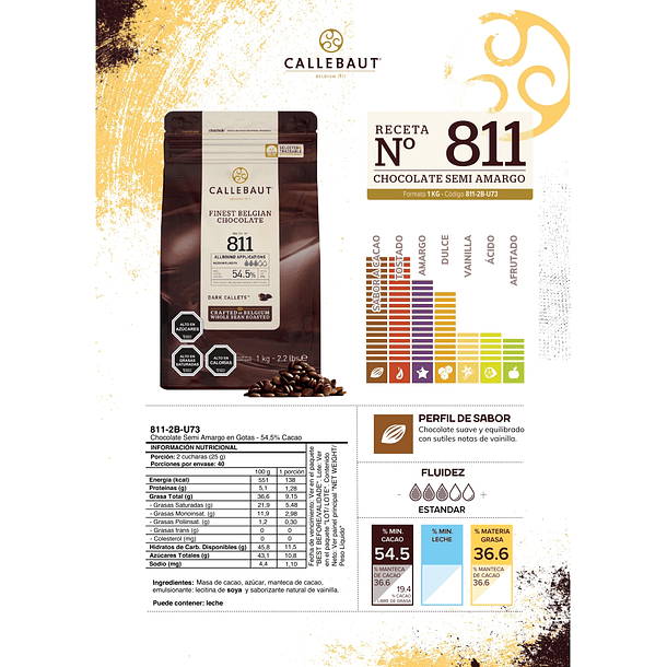 Chocolate Belga Callebaut Amargo N° 811 54,5% Cacao 1kg 2
