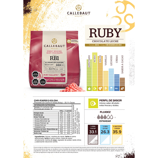 Chocolate Ruby Callebaut 33,1% 400grs 2