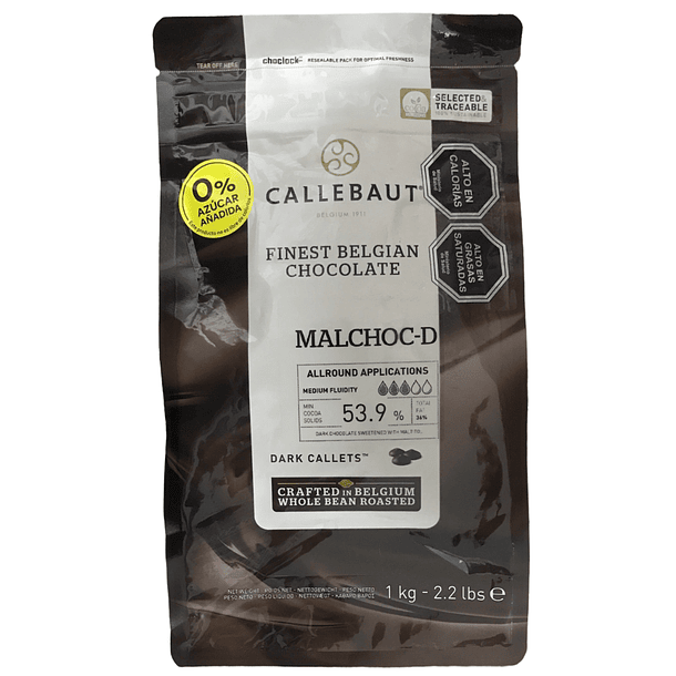 Chocolate Callebaut Sin Azúcar Malchoc-d 53,9% Cacao 1kg 1