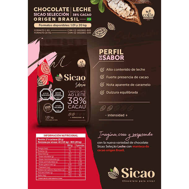 Chocolate Sicao Selección Leche 38% Cacao 1,01kg 2