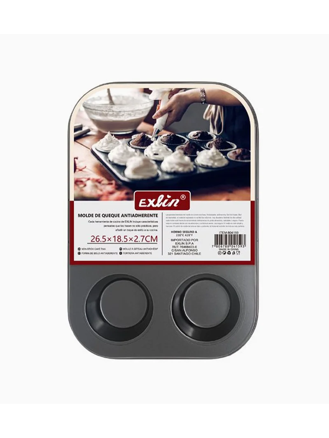 Molde Queque Antiadherente Negro 26,5x18,5x2,7 cm 6 espacios 1