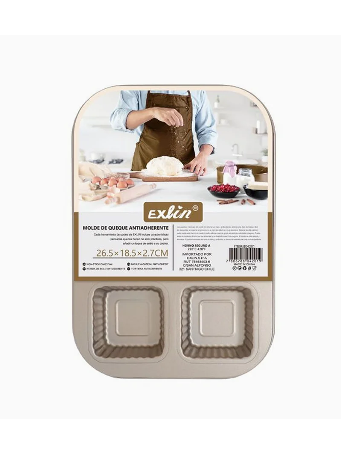 Molde Queque Antiadherente Cuadrado 6 Espacios 26,5x18,5x2,7 cm 1