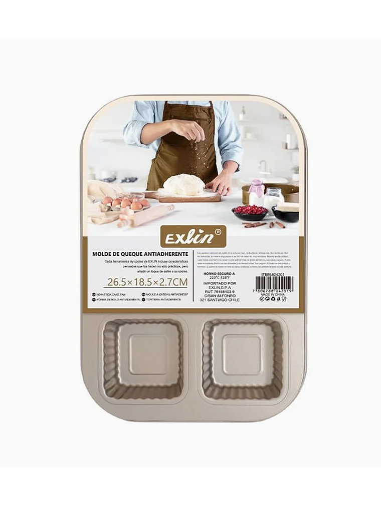 Molde Queque Antiadherente Cuadrado 6 Espacios 26,5x18,5x2,7 cm 1