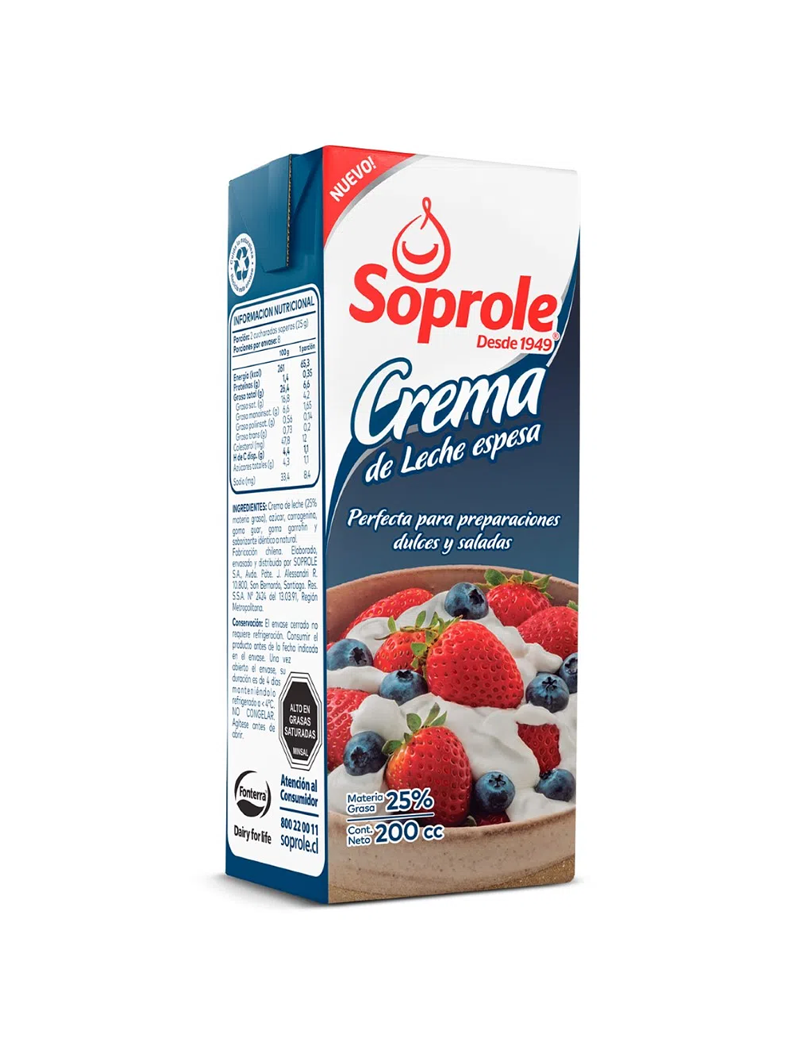 Crema de Leche Espesa Soprole 25% Grasa 200grs 1