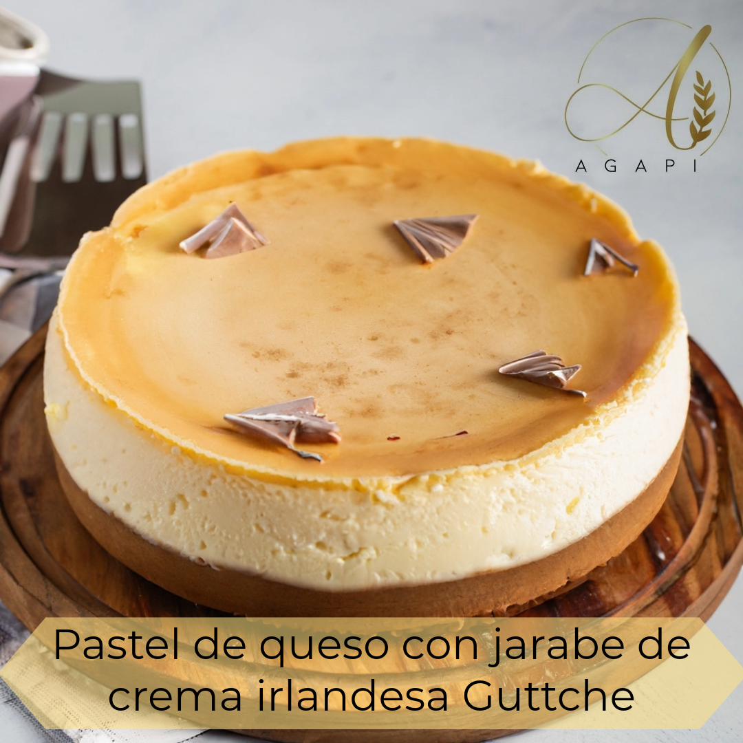 Pastel de queso con jarabe de crema irlandesa Guttche