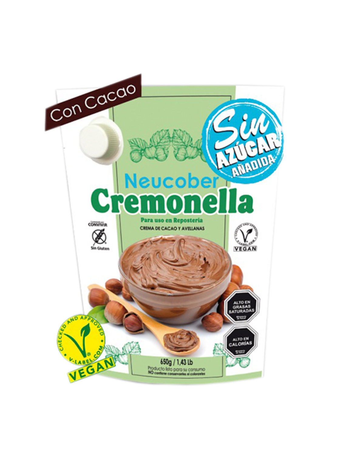 Cremonella Neucober Relleno de Avellana y Cacao Sin Azúcar 650grs (Tipo Nutella) 1