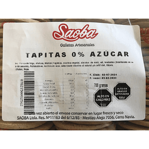 Galleta Para Alfajor Sin Azúcar Saoba 700 Grs
