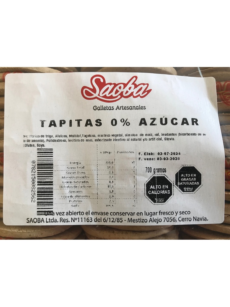 Galleta Para Alfajor Sin Azúcar Saoba 700 Grs 2