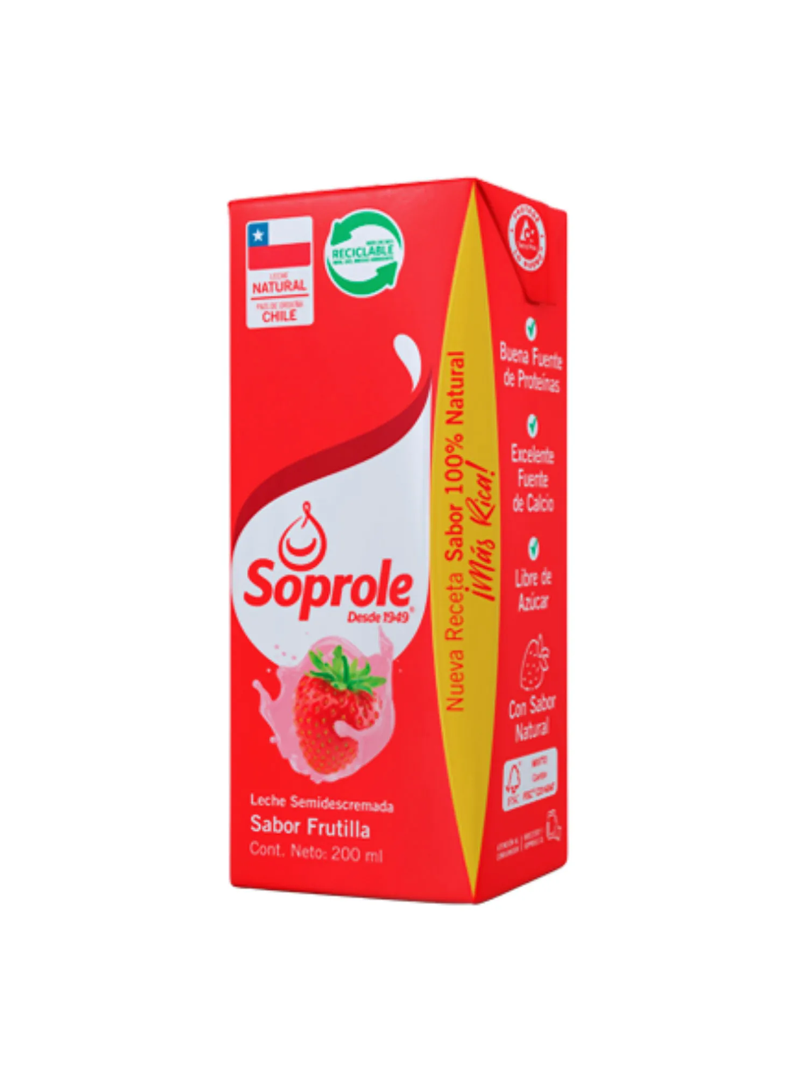 Sixpack Leche Semi Descremada Soprole 200 Ml Frutilla  1