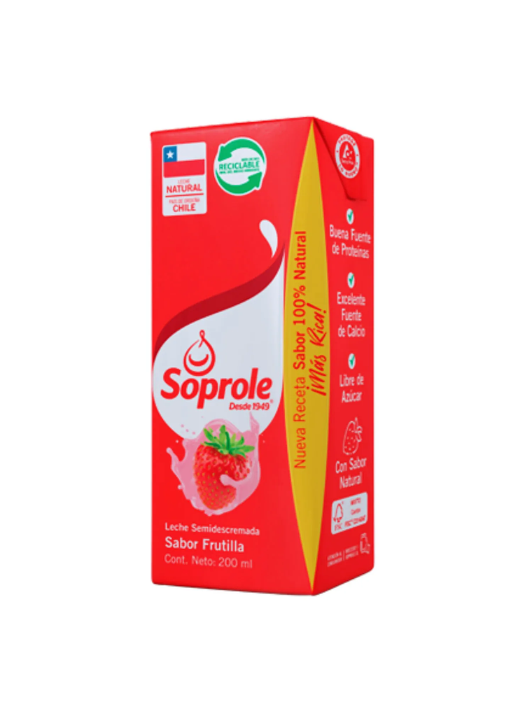 Sixpack Leche Semi Descremada Soprole 200 Ml Frutilla  1