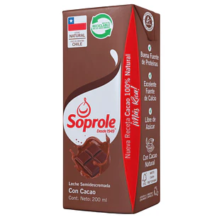 Sixpack Leche Semi Descremada Soprole 200 Ml Chocolate