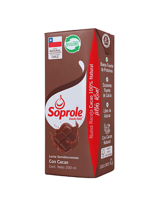 Sixpack Leche Semi Descremada Soprole 200 Ml Chocolate