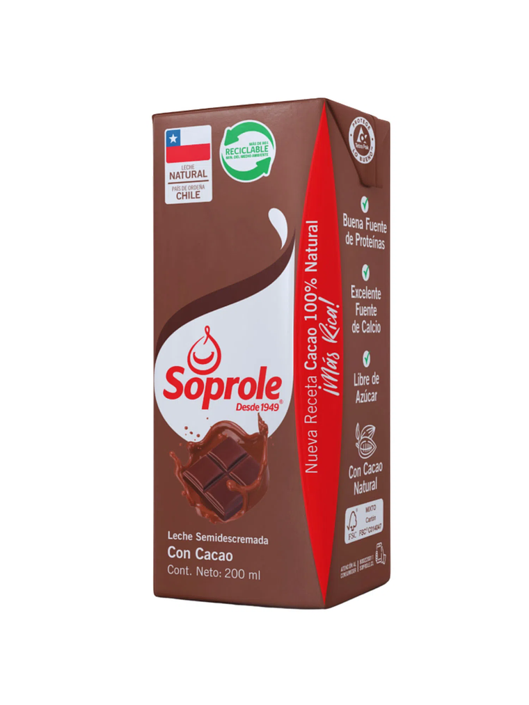 Sixpack Leche Semi Descremada Soprole 200 Ml Chocolate 1