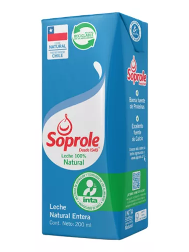 Sixpack Leche Entera Soprole 200 Ml Blanca 1