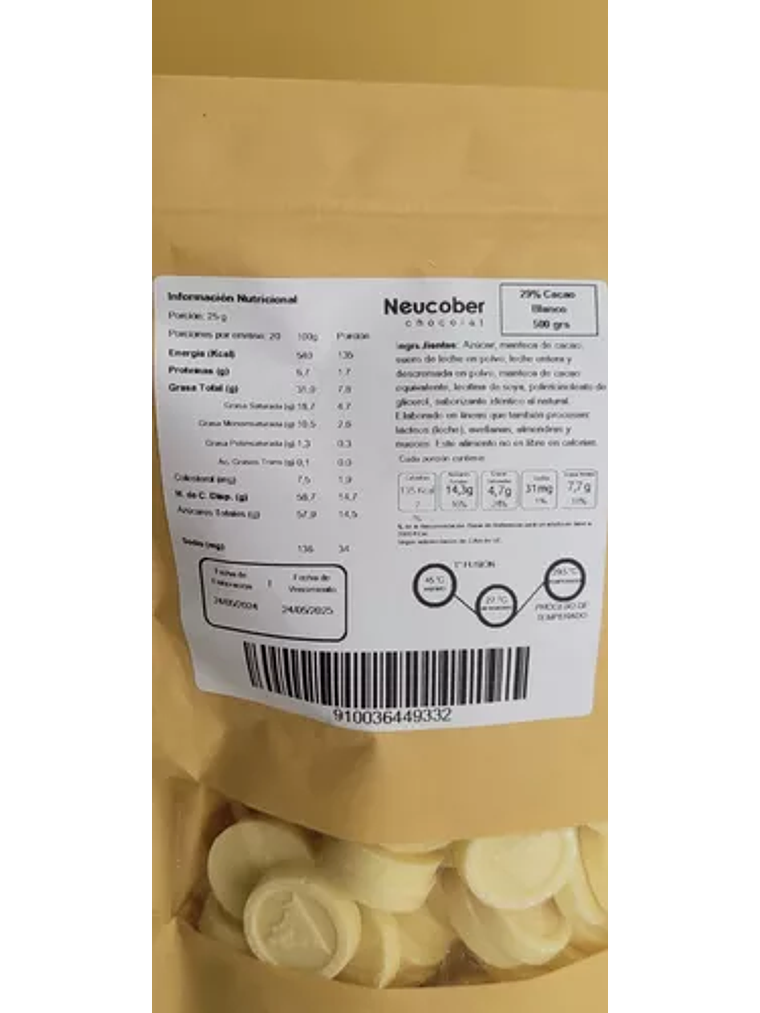 Chocolate Neucober 29% Blanco Alto Cacao 500 Grs 4