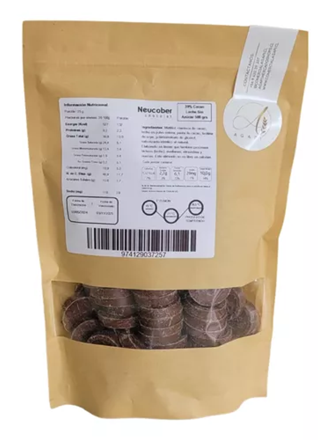 Chocolate Neucober 39% Cacao Leche Sin Azúcar 500 Grs 2