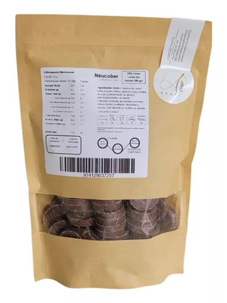 Chocolate Neucober 39% Cacao Leche Sin Azúcar 500 Grs 2