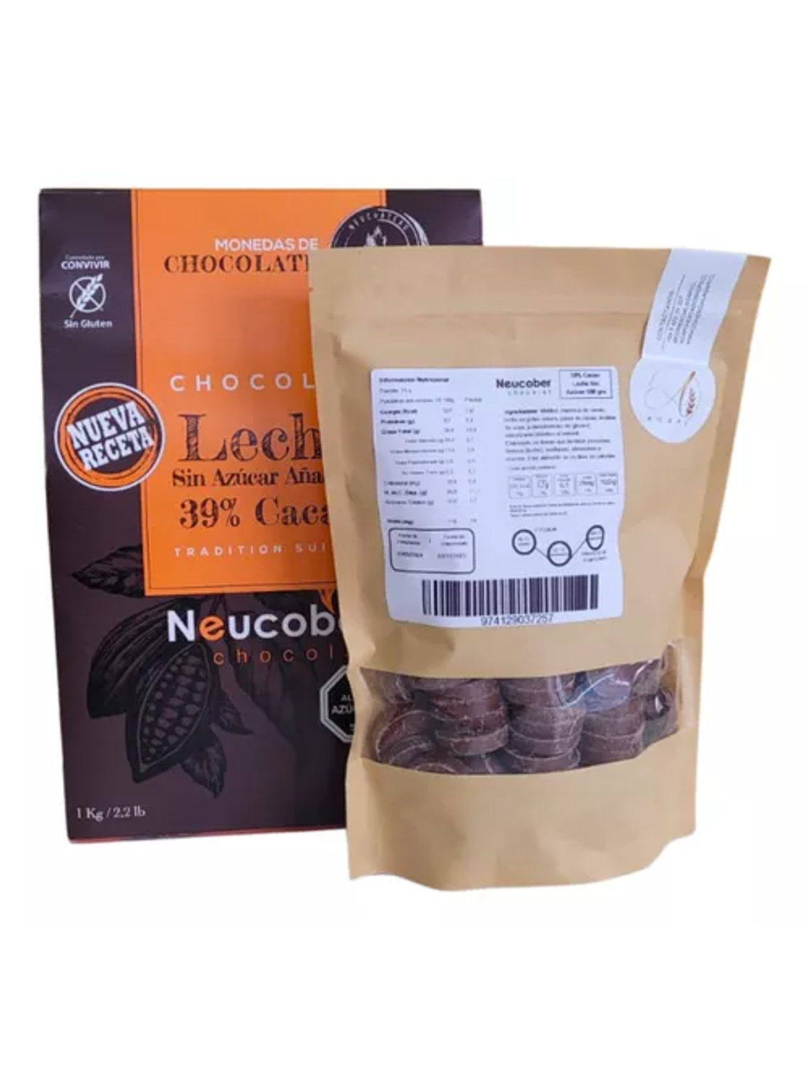Chocolate Neucober 39% Cacao Leche Sin Azúcar 500 Grs 1