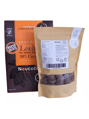 Chocolate Neucober 39% Cacao Leche Sin Azúcar 500 Grs