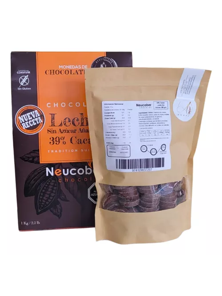 Chocolate Neucober 39% Cacao Leche Sin Azúcar 500 Grs 1