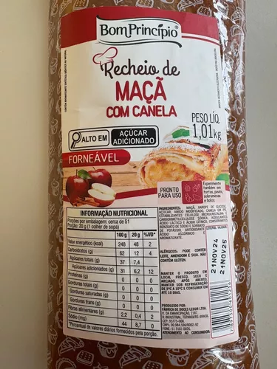 Relleno De Manzana Con Canela Bom Principio 1.01kg 2