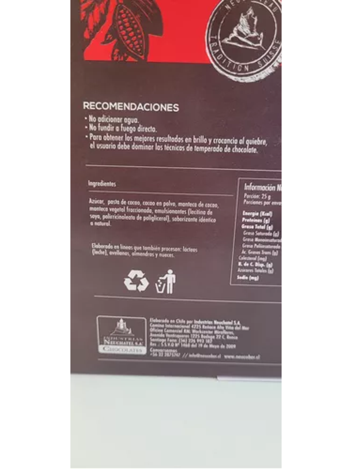 Chocolate Bitter 46% Cacao Neucober 900gr 4