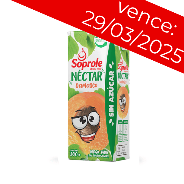 Caja Jugos Néctar Soprole Larga Vida  200ml  30 Unidades Sabor Damasco 1