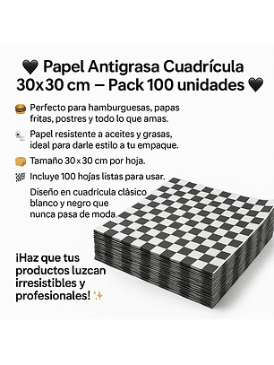 Papel Antigrasa 30x30 Cm 100 Unidades