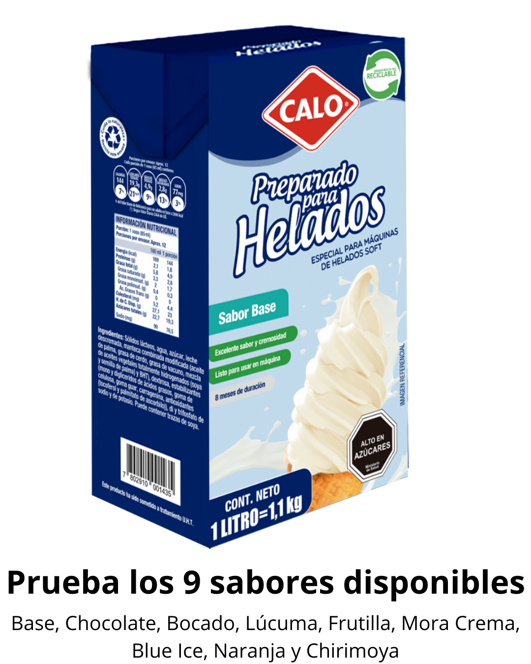 Preparado Para Helados Soft Calo Sabor Base (Tipo Cremino) 1L
