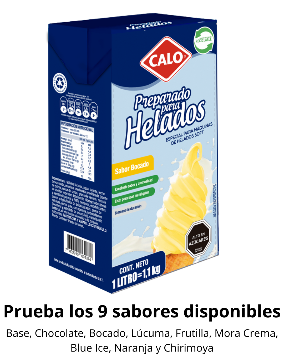 Preparado Para Helados Soft Calo Sabor Bocado (Tipo Vainilla) (1L - 12L)