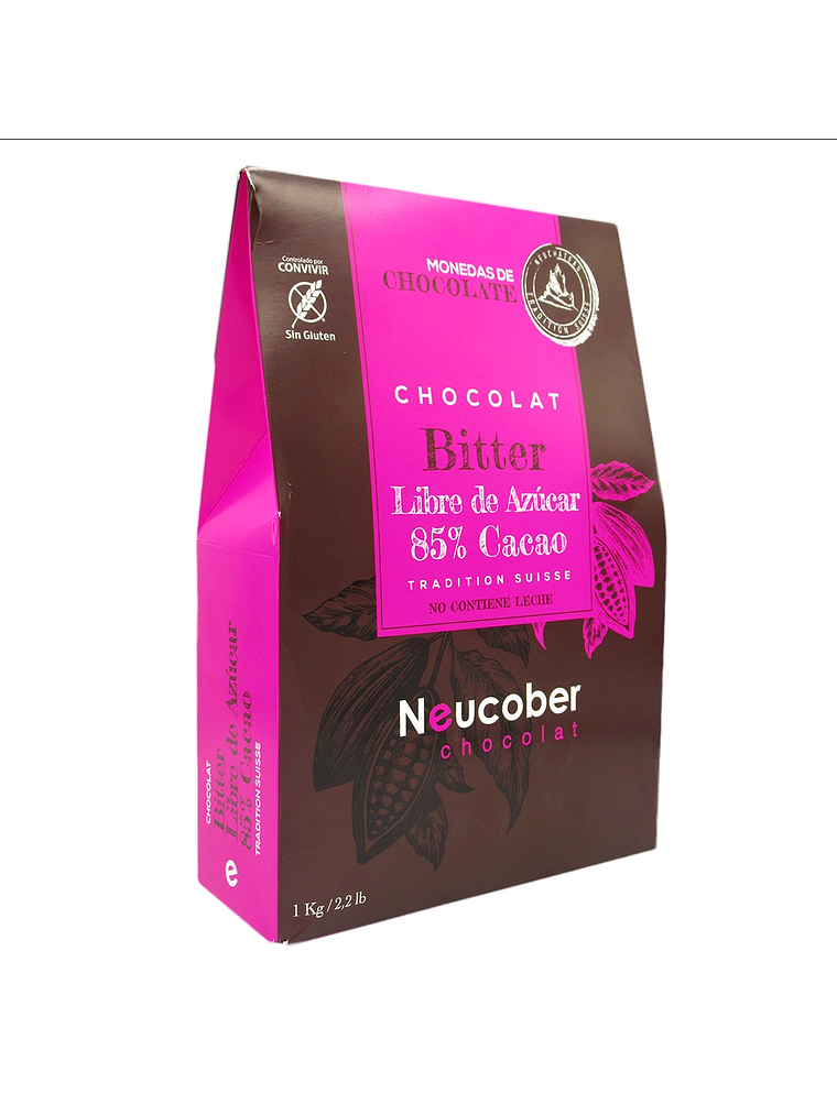 Chocolate Neucober Bitter 85% Cacao Sin Azúcar Sin Gluten 1 kg 1