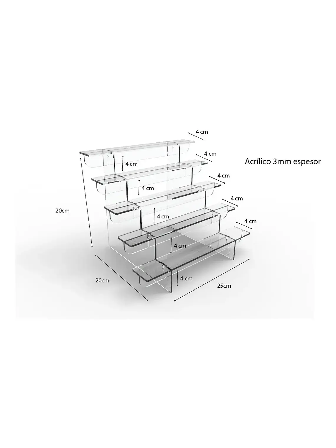 Repisa De Acrílico Espesor 3mm Dentada Mini 5 Escalones 1
