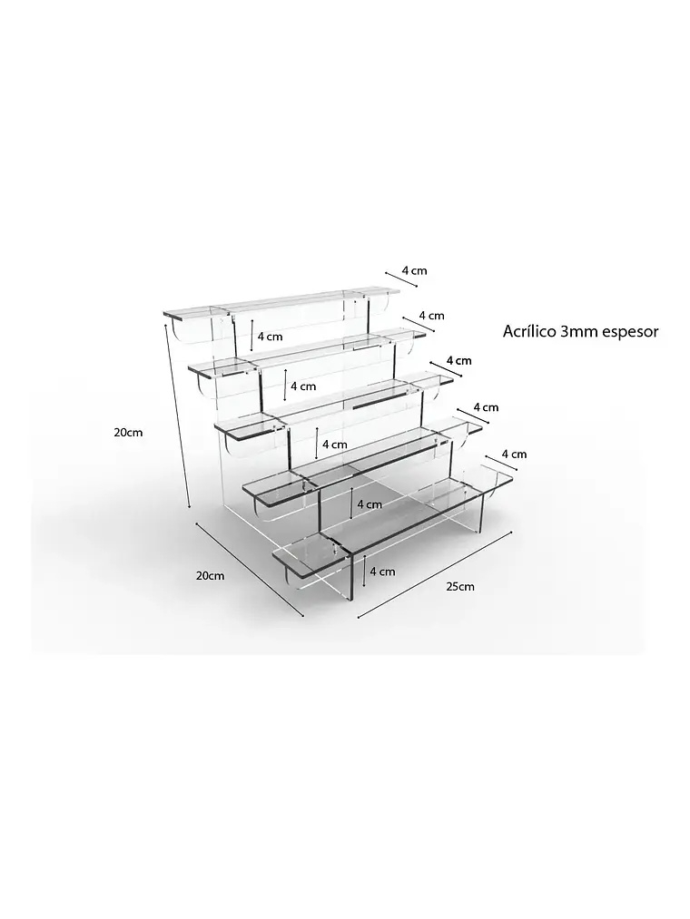 Repisa De Acrílico Espesor 3mm Dentada Mini 5 Escalones 1