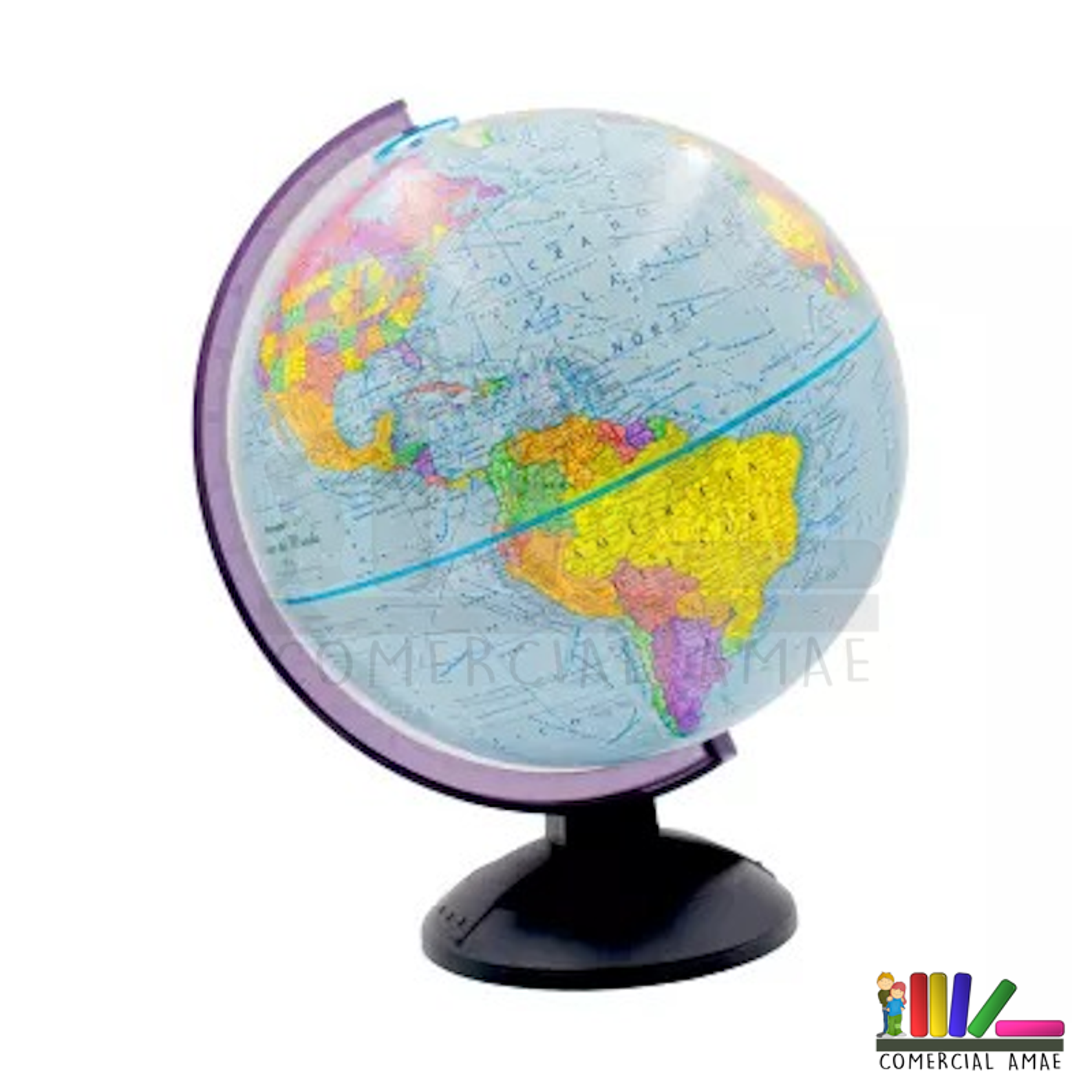 GLOBO TERRÁQUEO AZUL BASE Y ARCO PLÁSTICO 30 CM 1