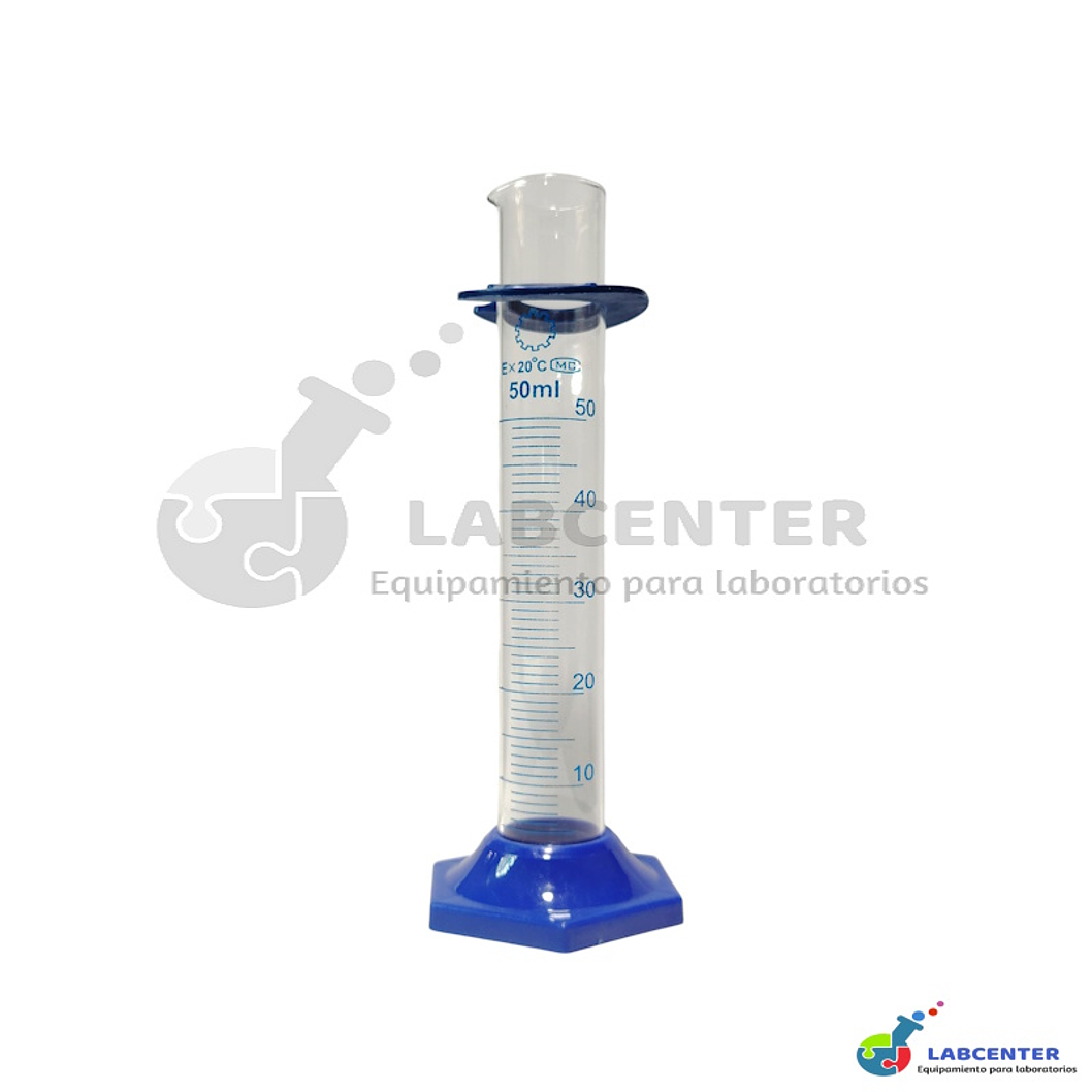 PROBETA  DE VIDRIO BASE HEXAGONAL PLASTICA AZUL 50 ML 1