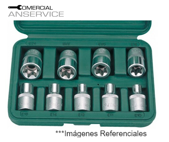 Juego dado Punta Estrellada Torx Hembra, 9 Piezas E10 - E24, #46410-9 Hans ﻿﻿﻿**Producto sin IVA incluido﻿﻿