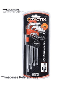 Juego llaves largas Torx, 9 Piezas T10- T50, Tactix #206009﻿﻿﻿**Producto sin IVA incluido﻿﻿