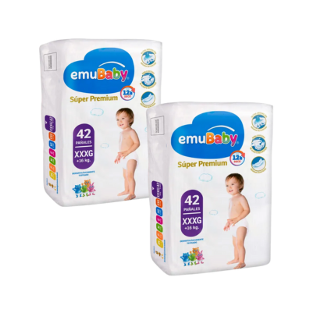 EMUBABY SUPER PREMIUM XXXG 84 PAÑALES PACK QUINCCENAL