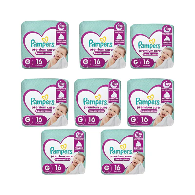 PAMPERS PREMIUM CARE G 128 PAÑALES PACK MENSUAL  