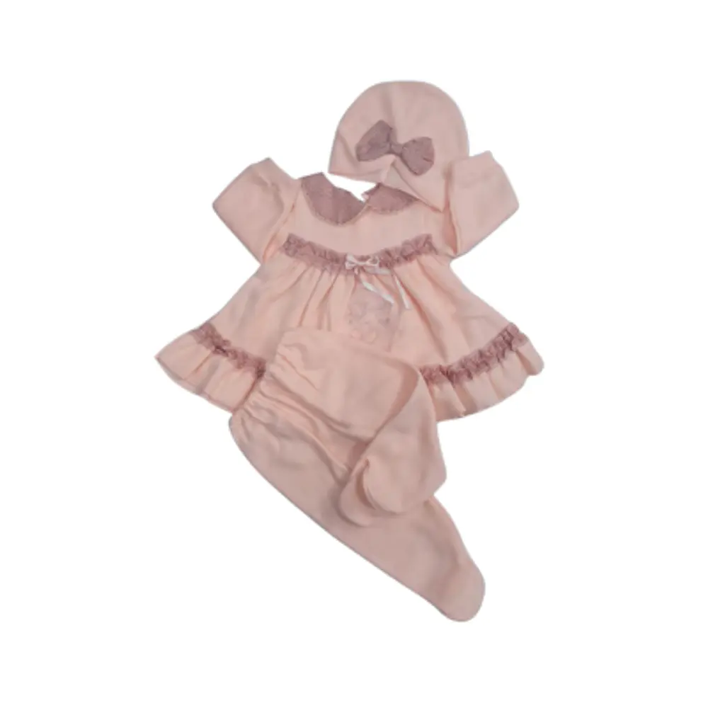 ENTERITO NIÑA VESTIDO, PANTALON Y GORRO TALLA 0 - 1.