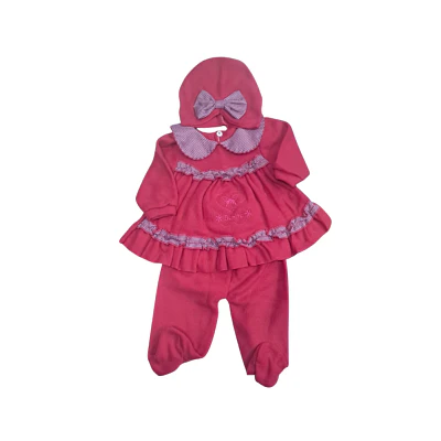 ENTERITO NIÑA VESTIDO, PANTALON Y GORRO TALLA 0 - 1.