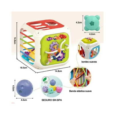 JUGUETE CUBO INTERACTIVO DIDÁCTICO SENSORIAL 7 EN 1.